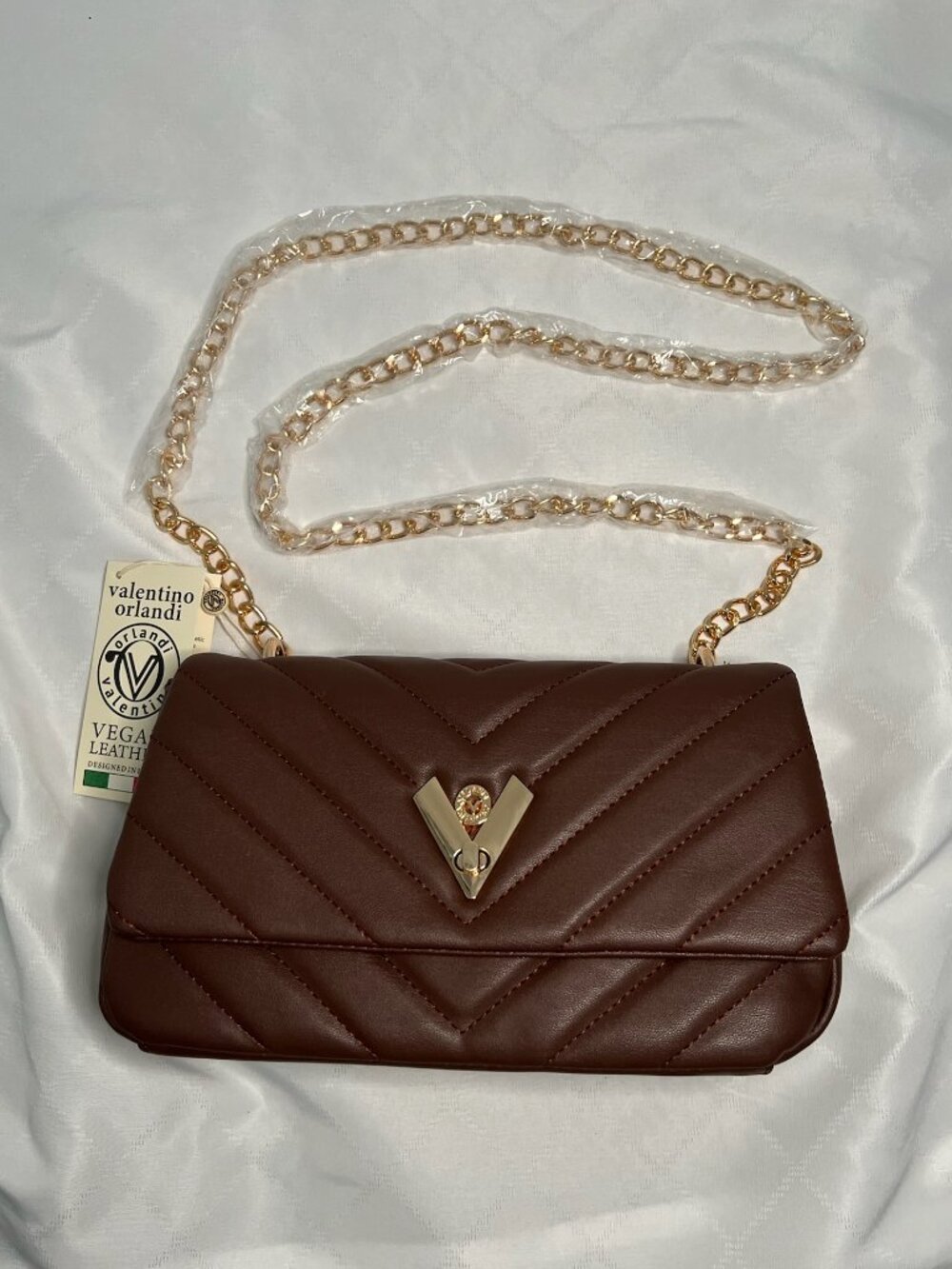 NWT Valentino Orlandi Brown Quilted Crossbody Bag